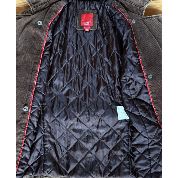 VTG Esprit Outerwear Brown Corduroy Peacoat Quilted Lined Double Breasted Y2K M - Picture 8 of 16